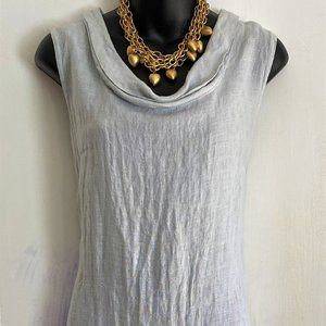 LINA TOMEI Light Blue Sleeveless Linen Dress - Lg